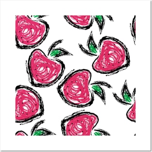 Strawberry Draw Vector Fashio Seamless Posters and Art